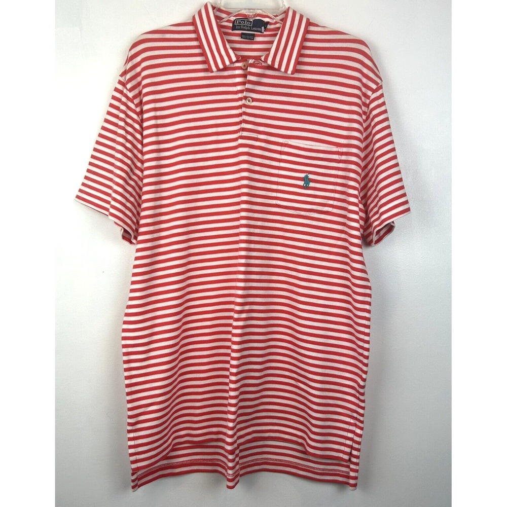 Polo Ralph Lauren Shirt Men Large Striped Red Pony Logo Casual Preppy Golf